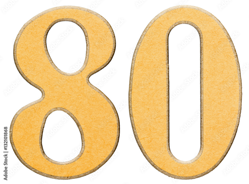 80, eighty, eight, numeral of wood combined with yellow insert, 80, eighty, eight, numeral of wood combined with yellow insert,