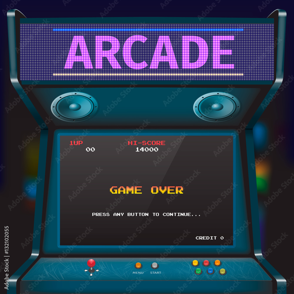 Retro arcade game machine. Vector illustration. - obrazy, fototapety, plakaty 