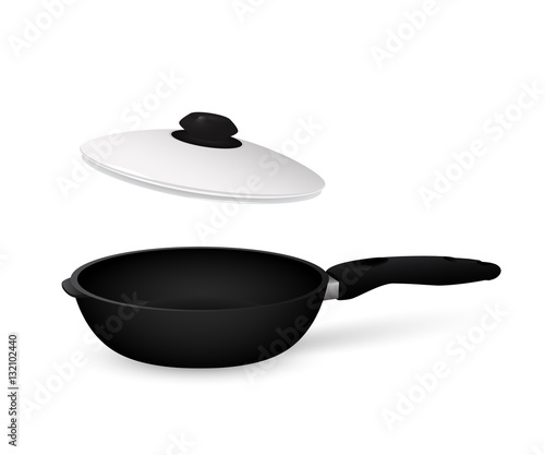Frying pan with a lid on a white background