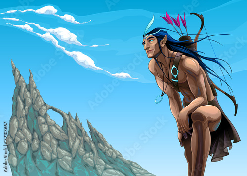 Archer elf is looking at the sky