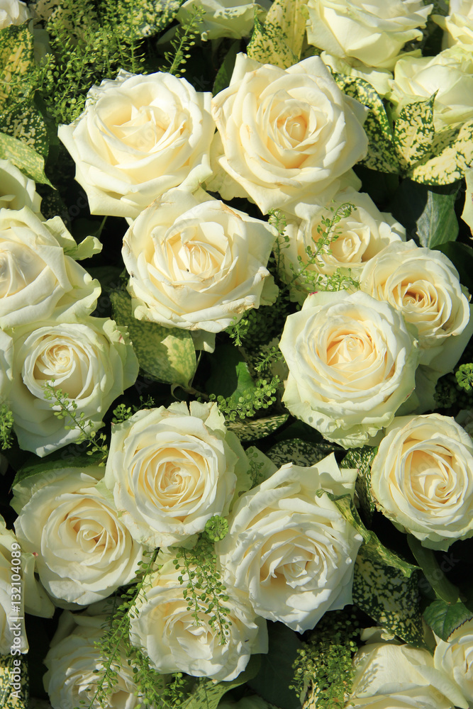 Fototapeta premium White roses in bridal bouquet