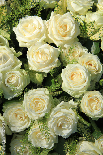 White roses in bridal bouquet