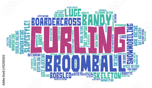 Curling. Word cloud, colored font, white background. Olympics.