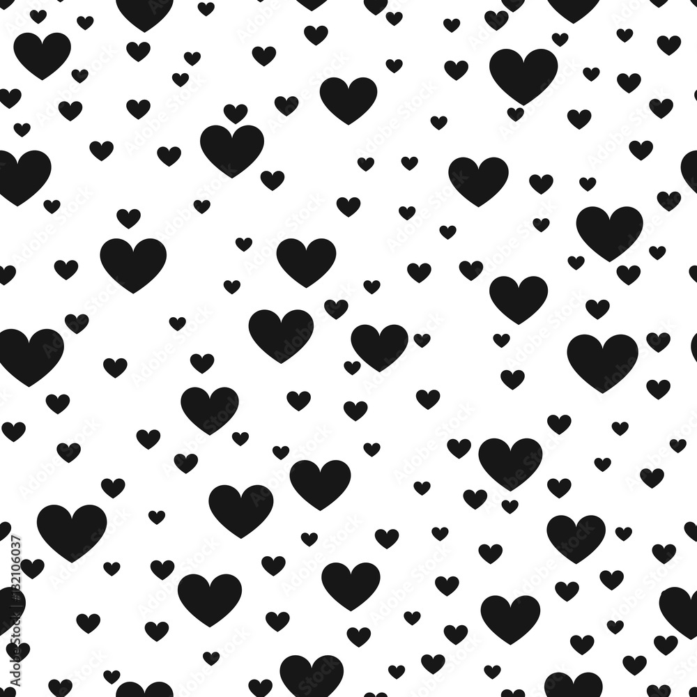 Heart black and white vector print background for website  love product wrap. Hearted seamless pattern