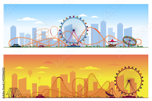 Luna park concept. Amusing entertainment amusement  colored background vector illustration