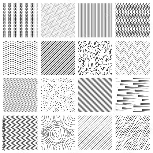 Thin line pattern set. Crossing and slanted, wavy striped lines patterns