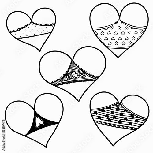 Vector set of hearts like cute asses in shorts. Valentine Day.