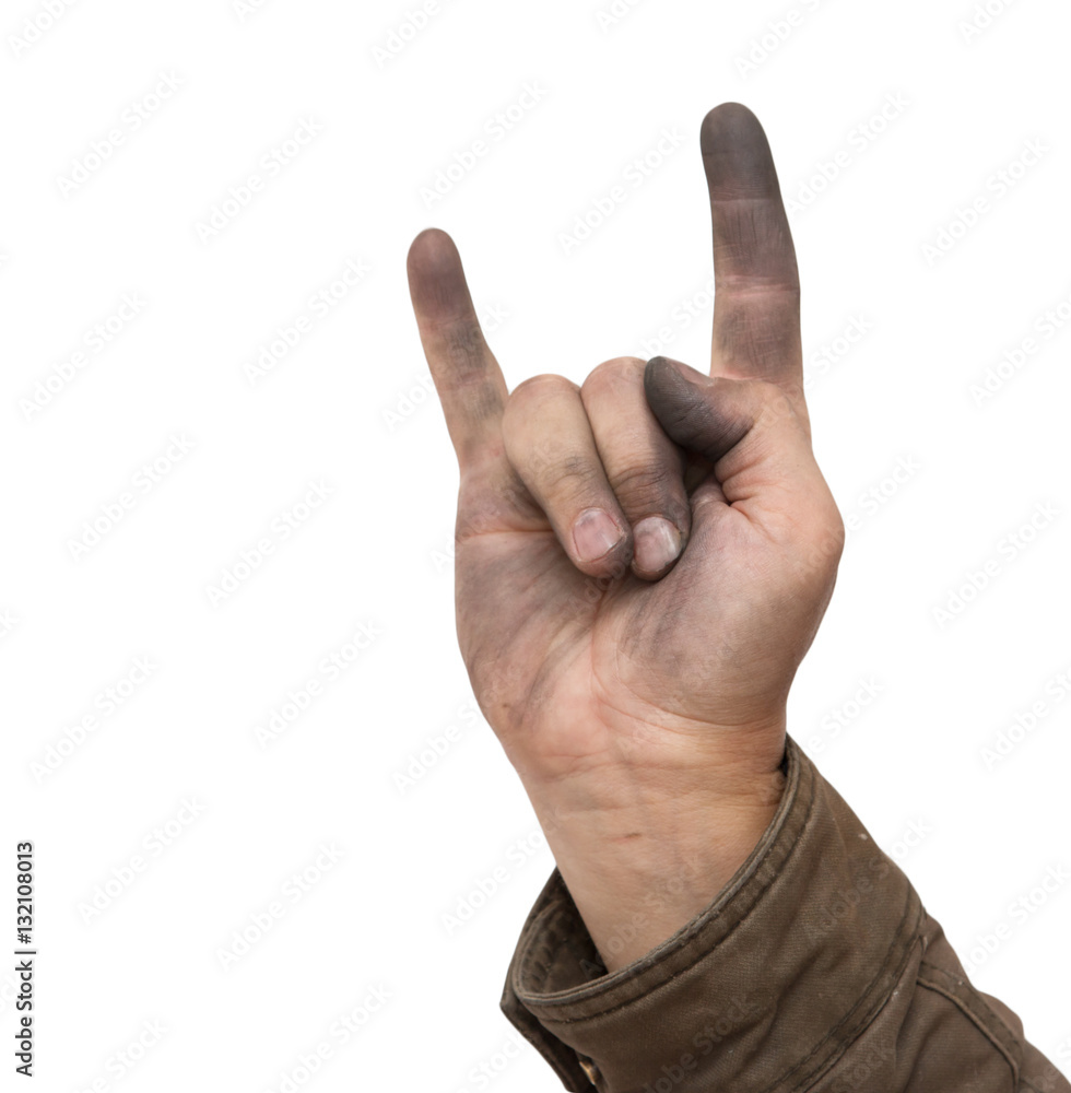 Dirty male hands on a white background Dirty male hands on a white background