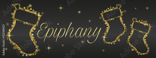 Epiphany banner with golden socks and snowflakes  photo