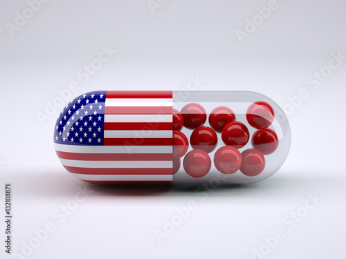 Pill with American flag wrapped around it and red ball inside