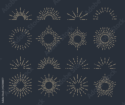 Set of Vintage Sunbursts in Different Shapes. Hipster Vector illustration