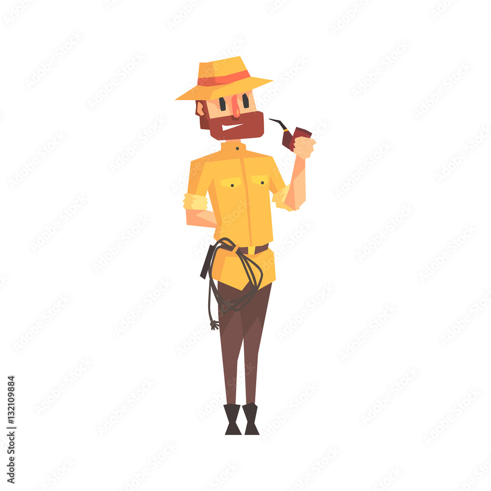 Adventurer Archeologist In Safari Outfit And Hat Smoking Pipe Illustration From Funny Archeology Scientist Series Adventurer Archeologist In Safari Outfit And Hat Smoking Pipe Illustration From Funny Archeology Scientist Series