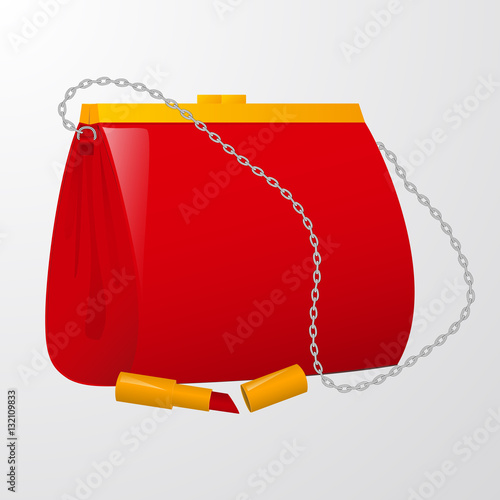 Red female handbag with lipstick