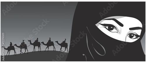 Monochrome arabian night in eastern desert.