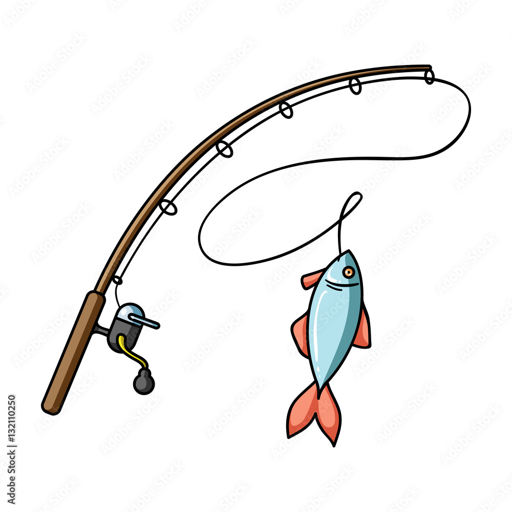 Hand drawn Kids drawing Cartoon Vector illustration fish and fishing rod  icon Isolated on White Background 26733354 Vector Art at Vecteezy