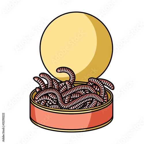 Tincan full of worms icon in cartoon style isolated on white background. Fishing symbol stock vector illustration.