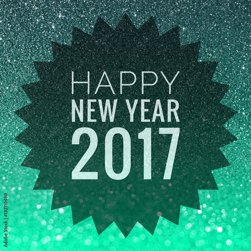 Welcome 2017, Happy New Year and good bye 2016 words on shiny green and black glitter background.
Welcome 2017, Happy New Year and good bye 2016 words on shiny green and black glitter background.