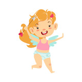 Girl Baby Cupid With Arrow, Winged Toddler In Diaper Adorable Love Symbol Cartoon Character