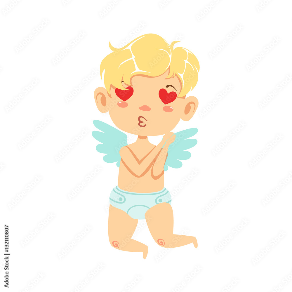 Obraz premium Boy Baby Cupid In Love, Winged Toddler In Diaper Adorable Love Symbol Cartoon Character