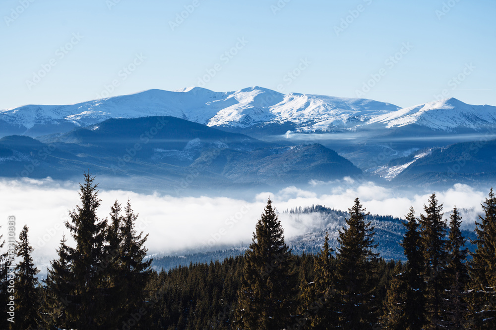 Winter mountains with mist Winter mountains with mist