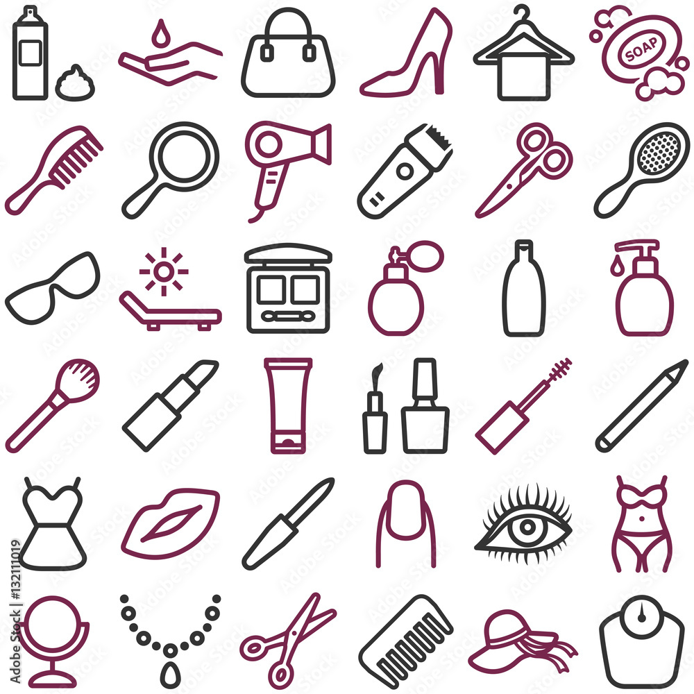 Beauty icon collection - outline illustration