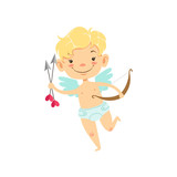 Boy Baby Cupid With Arrows And Bow, Winged Toddler In Diaper Adorable Love Symbol Cartoon Character
