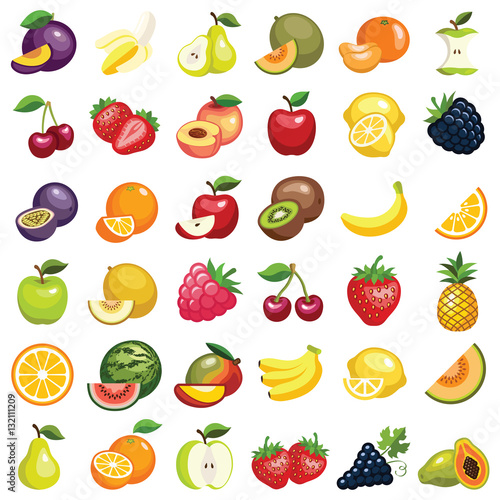 Fruit icon collection - color illustration
