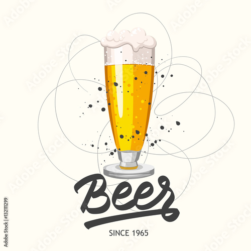 Drink menu. Vector illustration with beer glass in sketch style for pub. Alcoholic beverages.