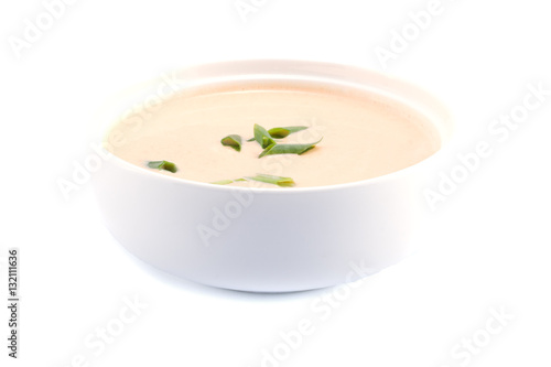 Cheese cream soup on a white background