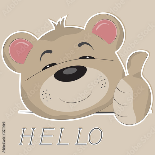 Good cute bear. Greeting card.Yellow background