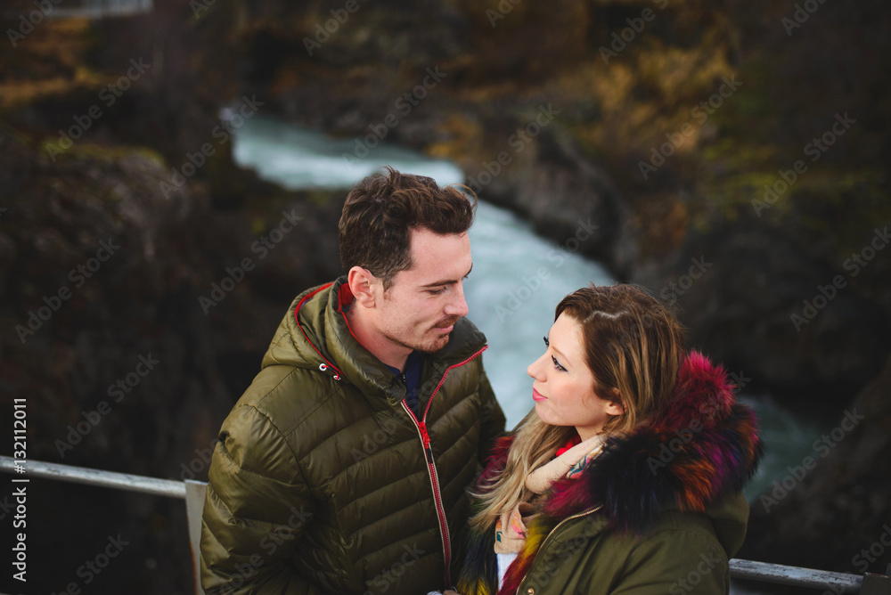 Couple in Love on Bridge in Iceland