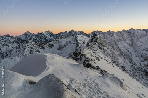 Winter ridge shortly after sunset. © gubernat