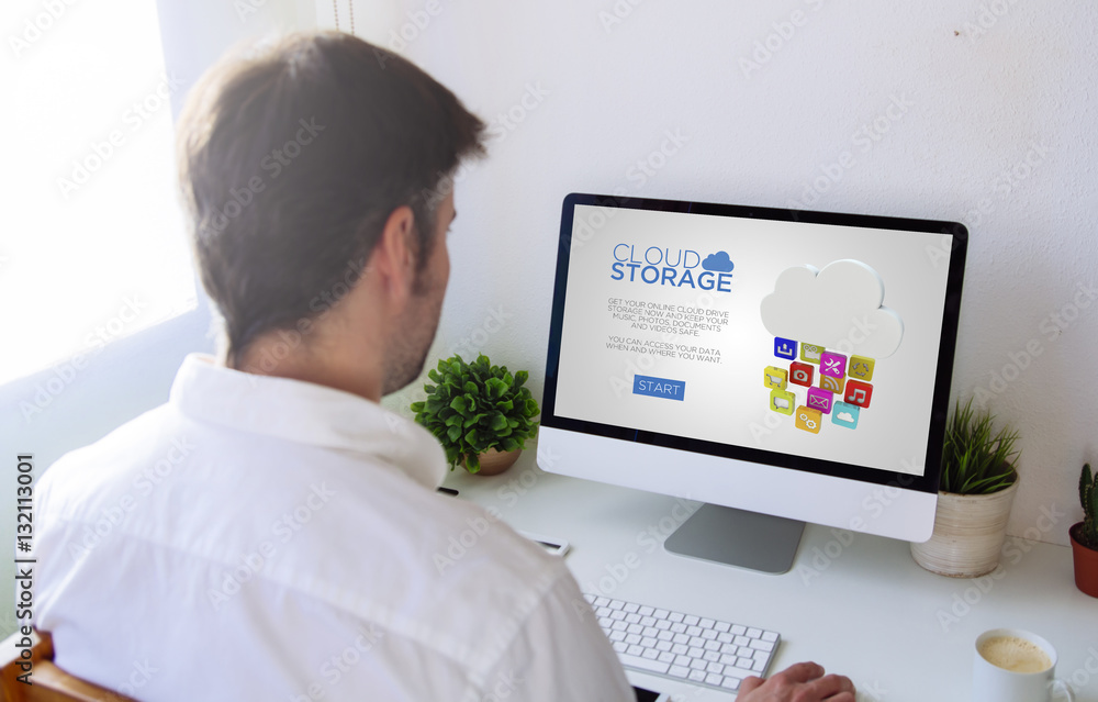 man using cloud storage online platform