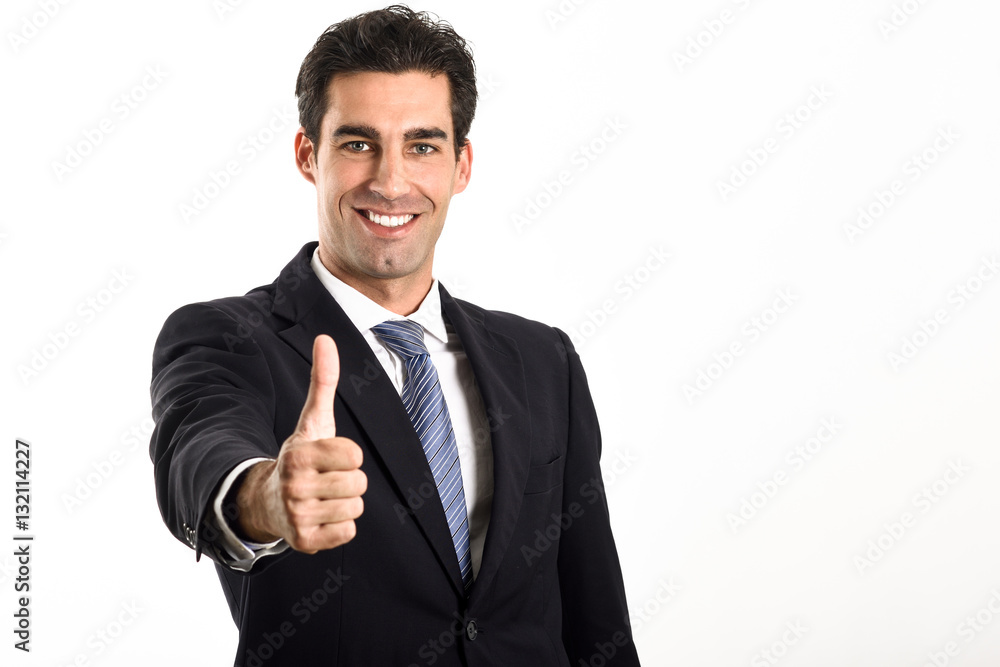 Businessman with thumb up on white background Businessman with thumb up on white background