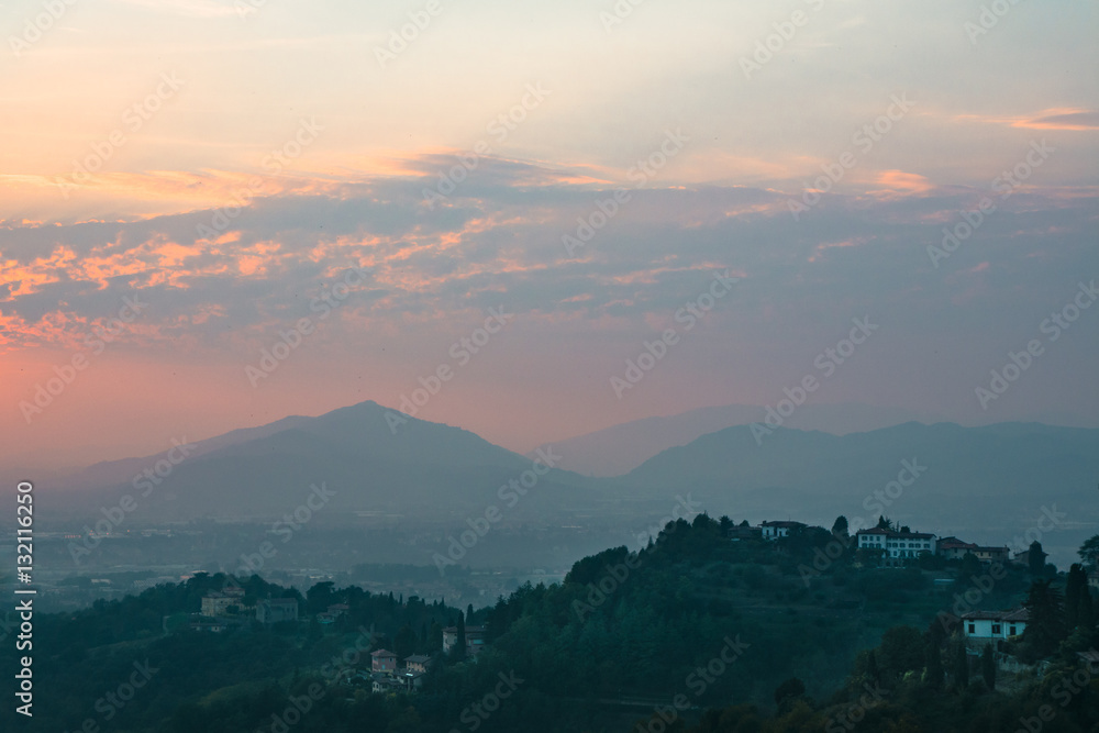 Panoramic view of Alps from Città Alta, Bergamo, Italy