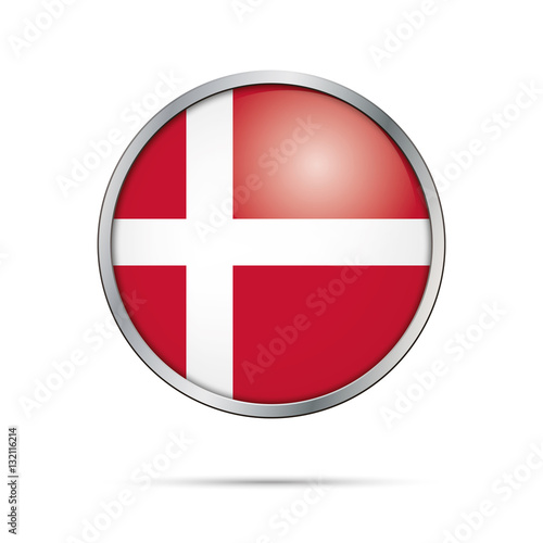 Free Download Vector Danish flag Button. Denmark flag in glass button style with metal frame. - GFXLoad