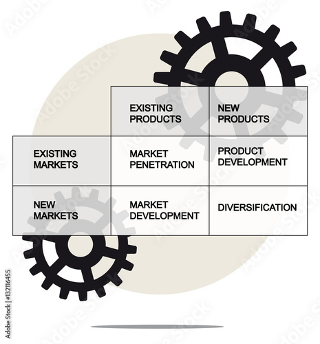 Illustration of Ansoff Matrix with gears on white background photo