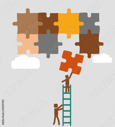 workers put puzzle in to place