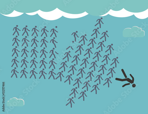 Arrow shows the way - The crowd of workers follows the team lead