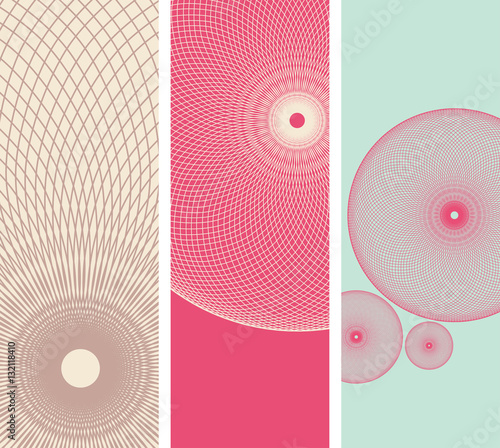 Bookmarks with a guilloche sphere pattern in blue and pink shades