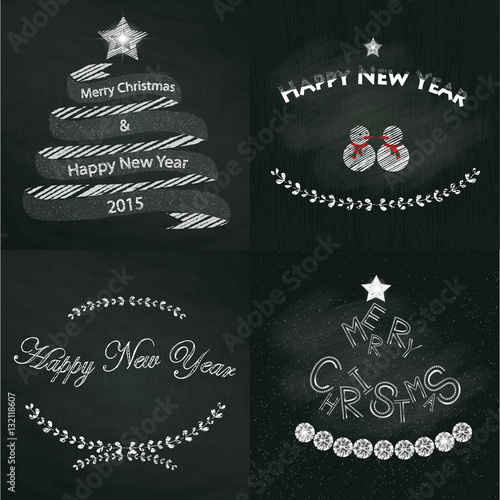 Christmas and New Year Typographical on chackboard background, vector illustration photo