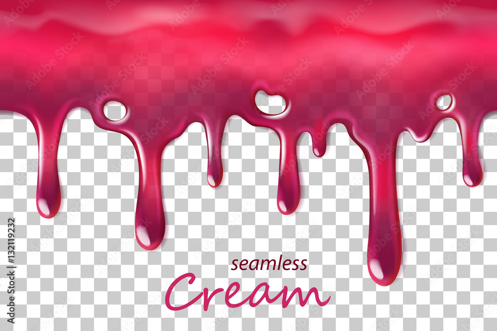 Seamless dripping pink cream repeatable isolated on transparent