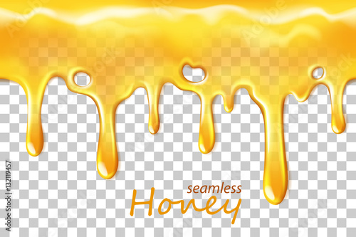 Fototapet Seamless dripping honey repeatable isolated on transparent