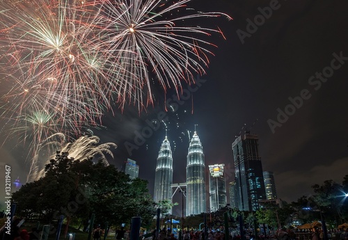 Kuala Lumpur, Malaysia Celebration on 12am 31 December 2016 colorful firework for new year 2017