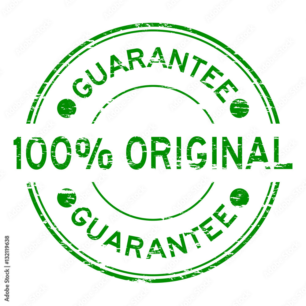 Grunge green 100 percent original guarantee round rubber stamp o