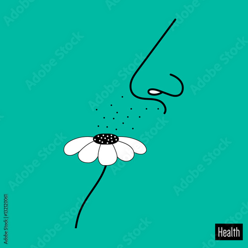 Nose and flower. Flower pollen icon. Pollen allergies