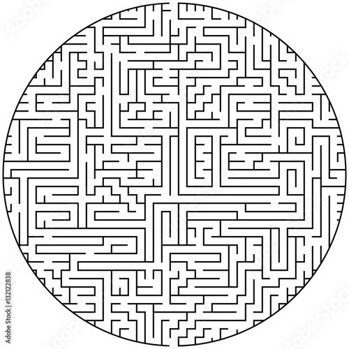 Complex maze puzzle game (high level of difficulty). Black and white labyrinth business concept. Circle as labyruinth