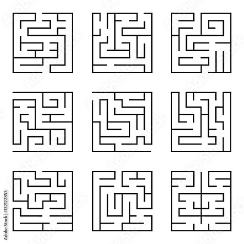 Collection of easy maze puzzle game. Black and white labyrinth business concept. Labyrinth for smart kids and children