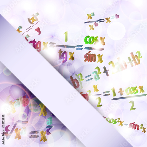 Beautiful lilac background with different math formulas, trigonometric (circular) functions. Mathematics background for your successful presentation