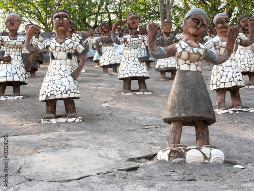 Sculptures from garbage and debris in the famous Rock Garden, the second most visited tourist attraction in India after Taj Mahal. Northwest of India, Chandigarh. photo